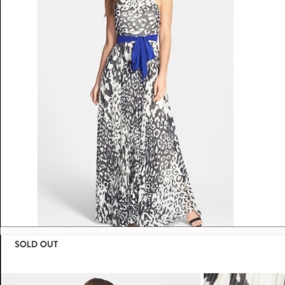 Black and White halter maxi Blue Bow Dress